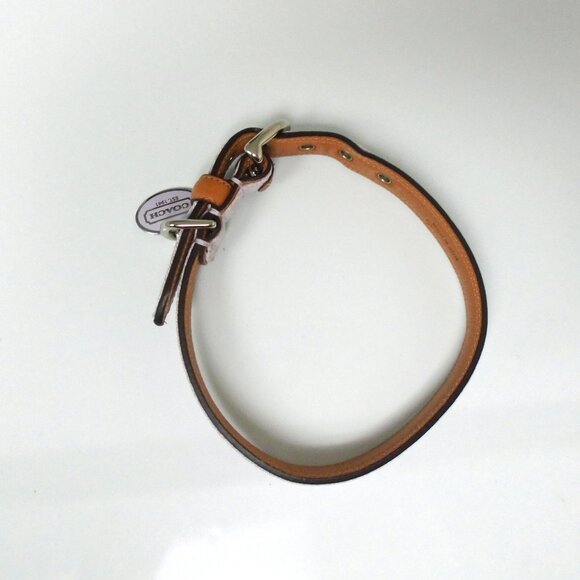 NEW COACH BROWN LEATHER LILAC JACQUARD SIGNATURE C DOG PET COLLAR 4003 SZ MEDIUM - Picture 6 of 14